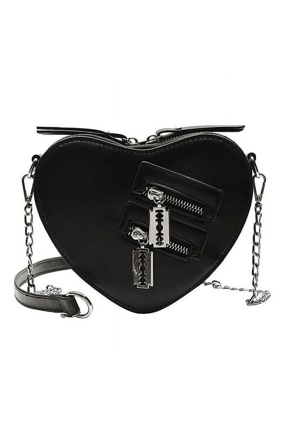 Gothic Heart Blade Zipper Chain Crossbody Bags for Women Girl Casual Shoulder Purses and Handbags Techwear Summer Wallet Goth