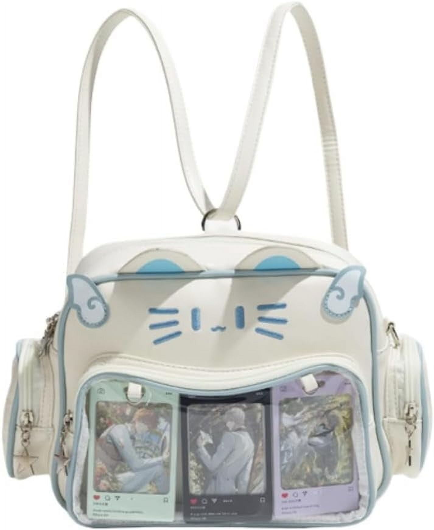 HMSHA Japanese Kawaii Bag Cat Ita Bag Cute Bags Pin Display Backpack Crossbody Purse for Women Y2K Shoulder Bag (Brown)