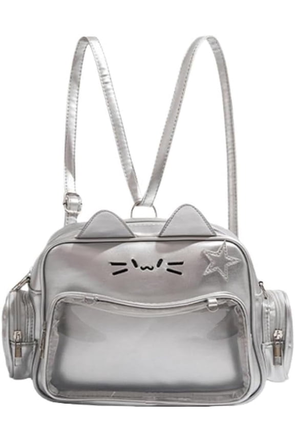 Japanese Kawaii Bag Cat Ita Bag Cute Bags Pin Display Backpack Crossbody Purse for Women Y2K Shoulder Bag (Brown)