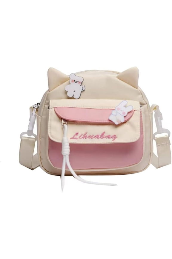 Kawaii Cat Ear Small Shoulder Bag Tote Mini Bag Crossbody Bag Bear Pendant Girl Teen Cute Kitty Casual Handbag Purse
