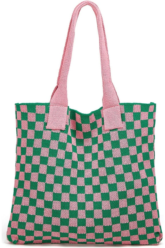 Knit Shoulder Bag for Women Plaid Hobo Bag Chic Checkboard Satchel Purse for Work School 2022