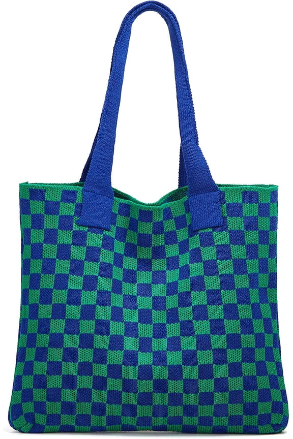 Knit Shoulder Bag for Women Plaid Hobo Bag Chic Checkboard Satchel Purse for Work School 2022