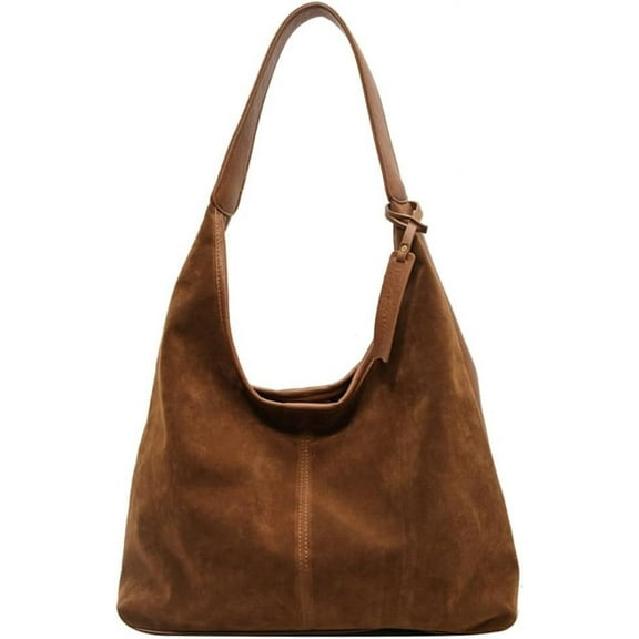 HMSHA Large Suede Tote Bag Shoulder Bag for Women Retro Suede Bag Commuter Handbag Slouchy Purse Tote Bag Winter Fall Bucket Bag