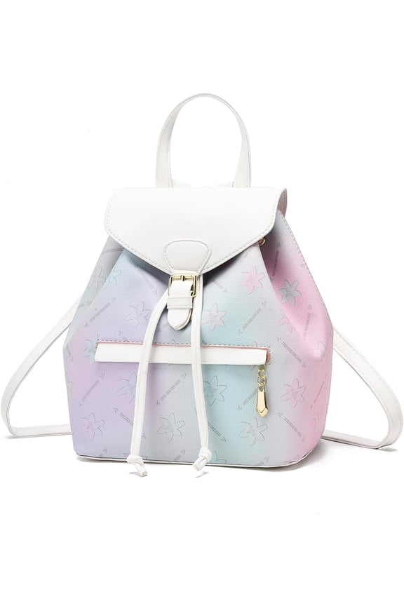 Leather Drawstring Backpack for Women Stylish Color-Blocked Printed Design Durable Functional Backpack for Travel Black