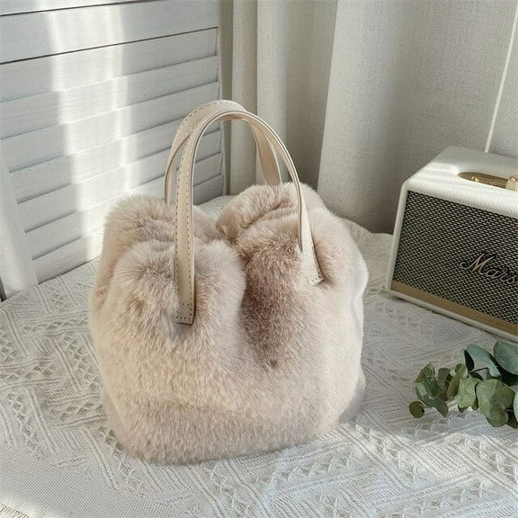 HMSHA Luxury Handbag High Quality Artificial Plush Rabbit Hair Shoulder Bag Super Soft Fashion Shopping Bag Large Capacity Bucket Bag