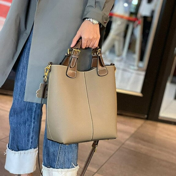 HMSHA Luxury Womens Bag Womens Togo Leather Bucket Bag First Layer Cowhide Portable Shoulder Messenger Casual Bag Genuine Leather