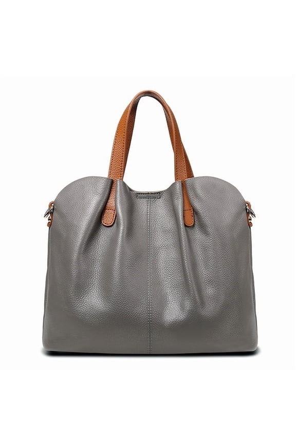 New Genuine Leather Womens Bag Fashion Color Contrast First Layer Cowhide Casual Tote Ladies One Shoulder Cross Body Handbag