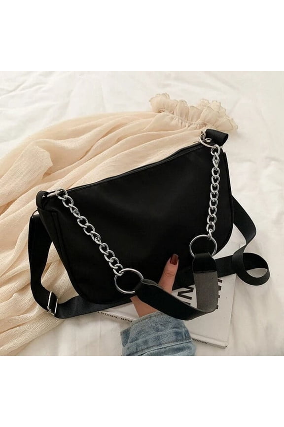 New Nylon Bag Women Vintage Black Shoulder Bag Casual Girls Armpit Bag Solid Color Handbag Street Crossbody Bag sac a main femme