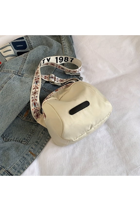 Nylon Crossbody Bag For Women With Wide Floral Strap Casual Small Square Shoulder Bag Lightweight Durable Zip Closure Purse