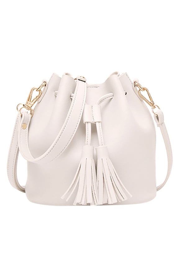 PU Leather Bucket Bags and Purses for Women Drawstring Hobo Shoulder Handbags olid Color Single Shoulder Women's Tassel Messenger Drawstring Crossbody Bag with Chain Strap