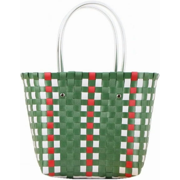 HMSHA Plastic Baskets with Handles Shelf Organizers Basket Storage Home Kitchen Handbag Woven Summer Tote Bag