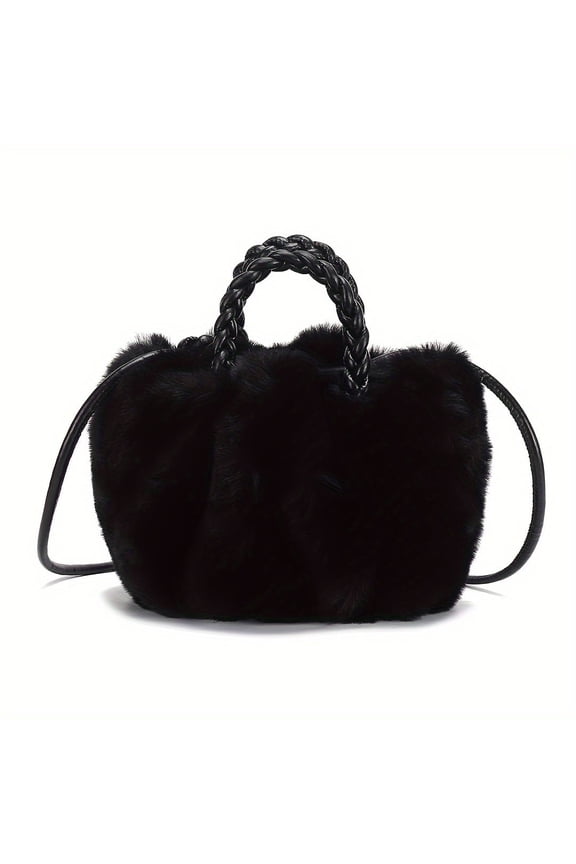 Plush All-match Mini Crossbody Bag Simple Solid Color Braided Handle Cloud Bag Perfect Shoulder Bag For Everyday Use