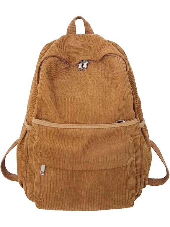 Preppy Corduroy Backpack Large Aesthetic Backpack Fit 15.6 inch Laptop College Backpack Cute Book Bag Casual Daypack (White,One Size)