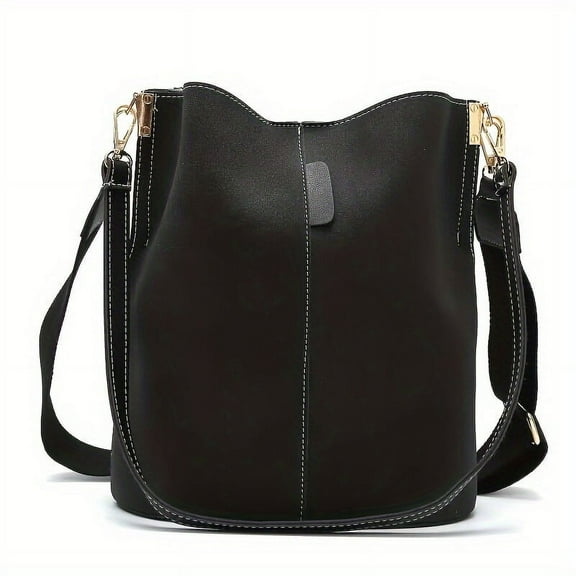 HMSHA Retro Casual Shoulder Bag Wide Strap Crossbody Bucket Bag Medium Stiffness With Hard Base