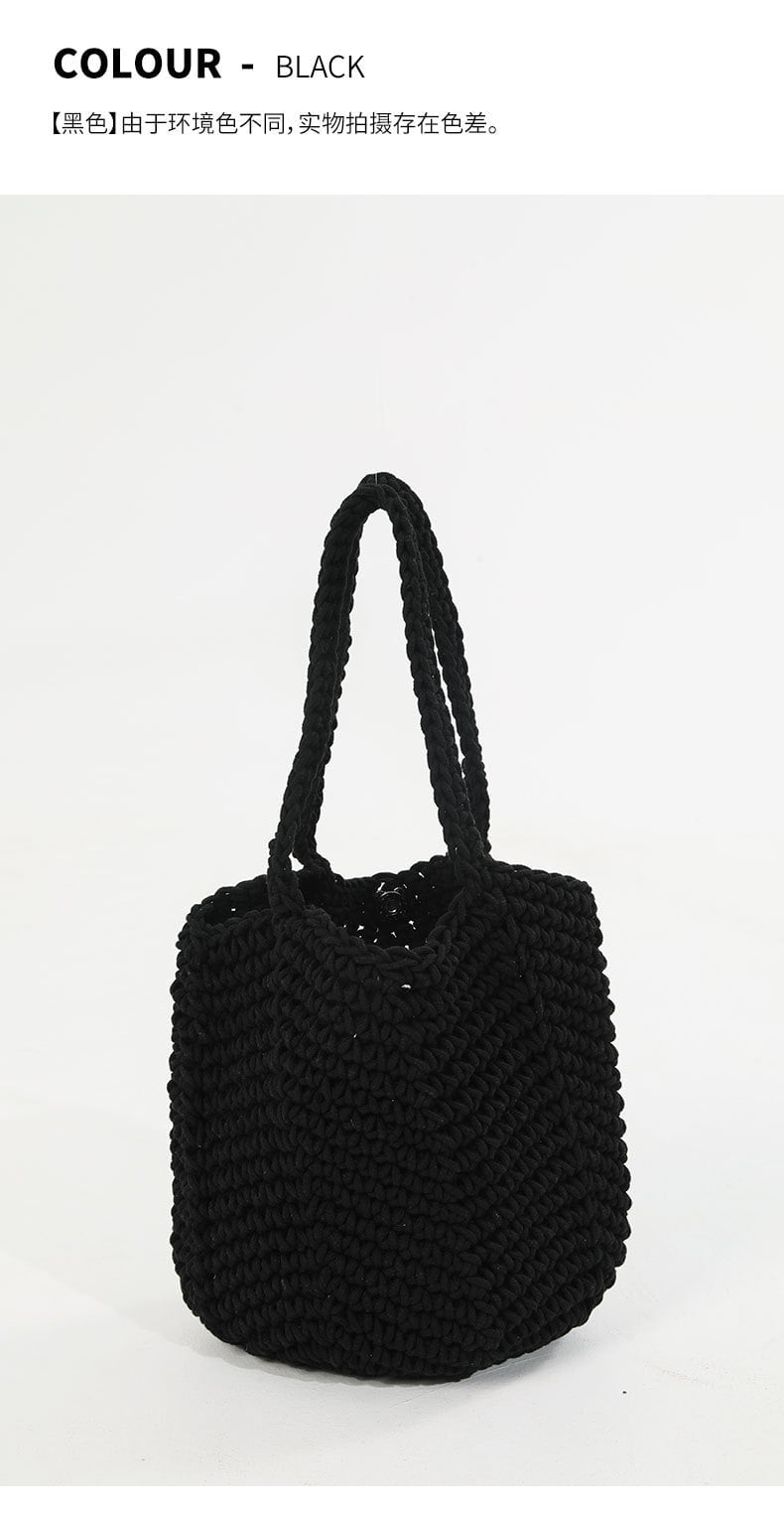 HMSHA Retro Single Shoulder Cotton Thread Woven Bag, New Crochet Woven Handbag, Beach Vacation Beach Bag