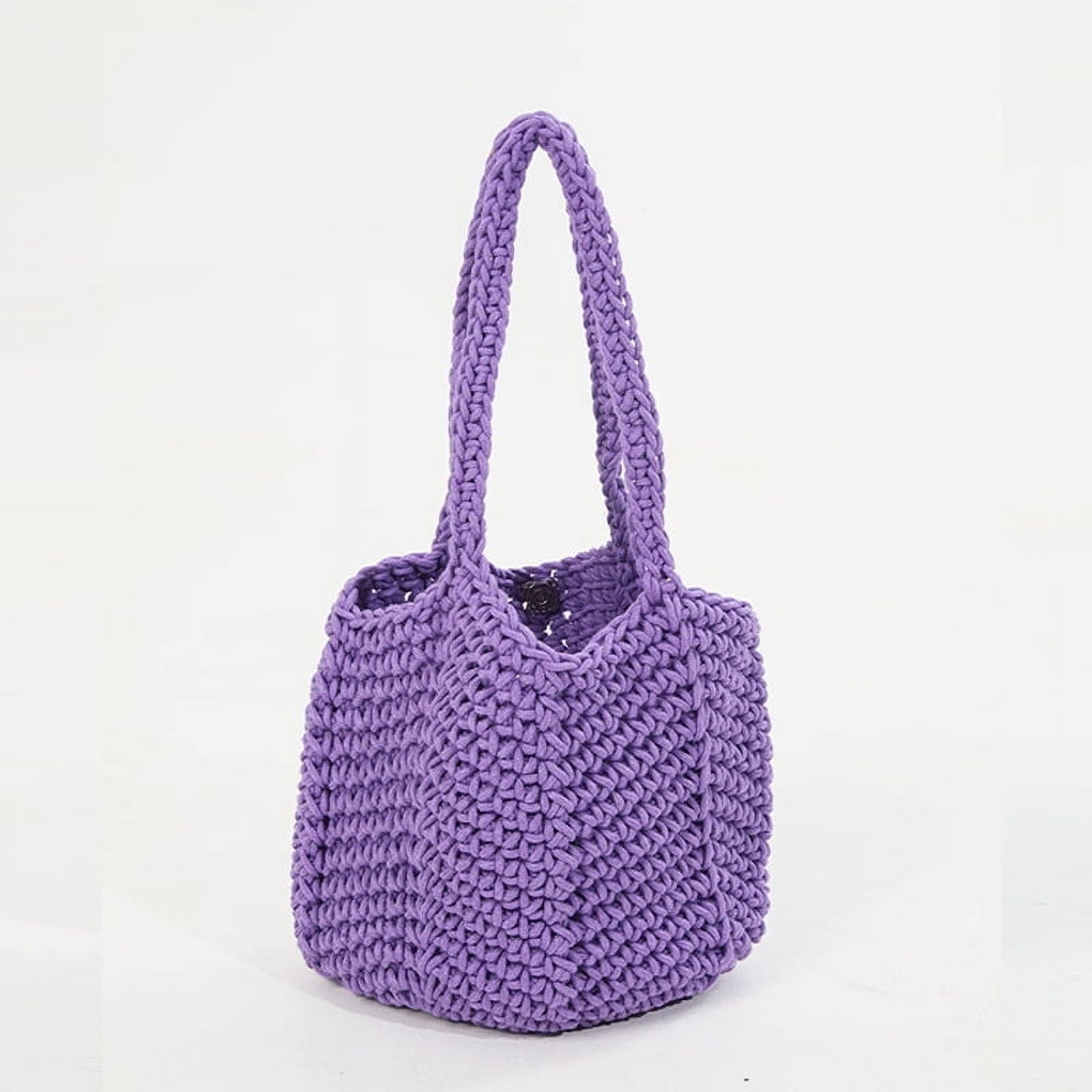 HMSHA Retro Single Shoulder Cotton Thread Woven Bag, New Crochet Woven Handbag, Beach Vacation Beach Bag