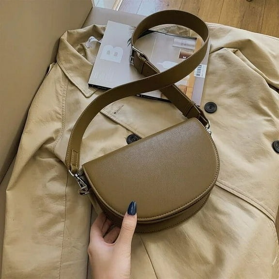 HMSHA Retro Solid Color Saddle Bag High Quality Leather Shoulder Bags for Women New Simple Ladies Crossbody Bag Designer Handbags