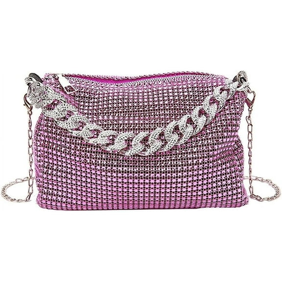 HMSHA Rhinestone Clutch for Women Sparkling Chain Evening Handbags Silver Purse Bling Hobo Handbag for Wedding Cocktail Party