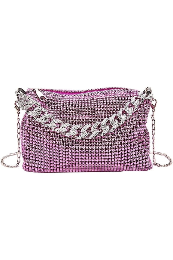 Rhinestone Clutch for Women Sparkling Chain Evening Handbags Silver Purse Bling Hobo Handbag for Wedding Cocktail Party