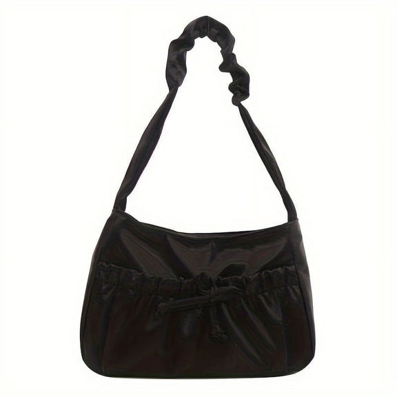 HMSHA Ruched Shoulder Bag Sweet Bowknot Crossbody Bag Kawaii Pleated Underarm Purse