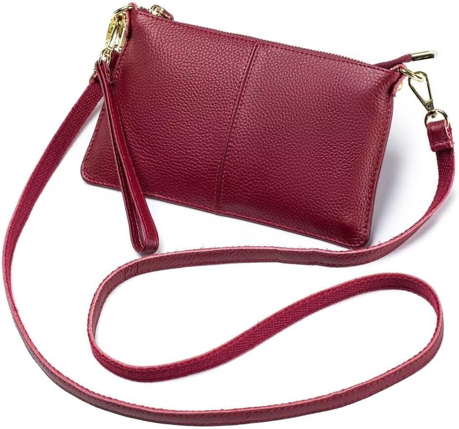 HMSHA Small Crossbody Bag for Women Genuine Leather Clutch Purse Vintage Phone Bag with Detachable Wrist and Shoulder Straps