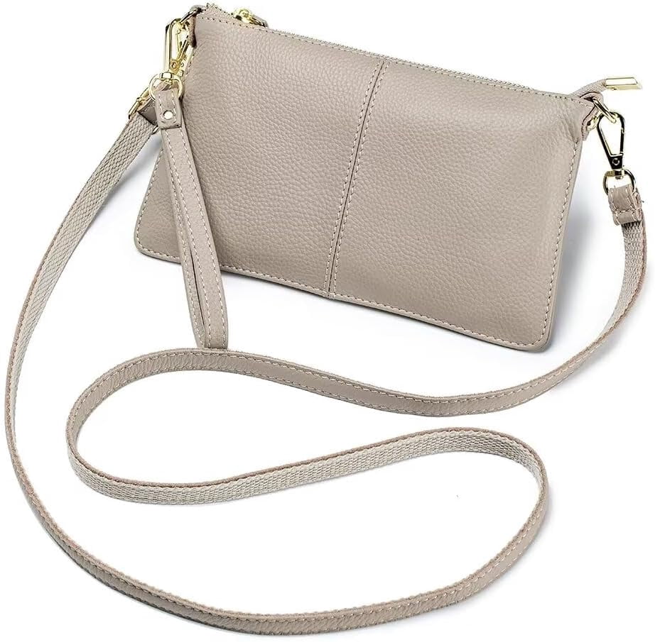 HMSHA Small Crossbody Bag for Women Genuine Leather Clutch Purse Vintage Phone Bag with Detachable Wrist and Shoulder Straps