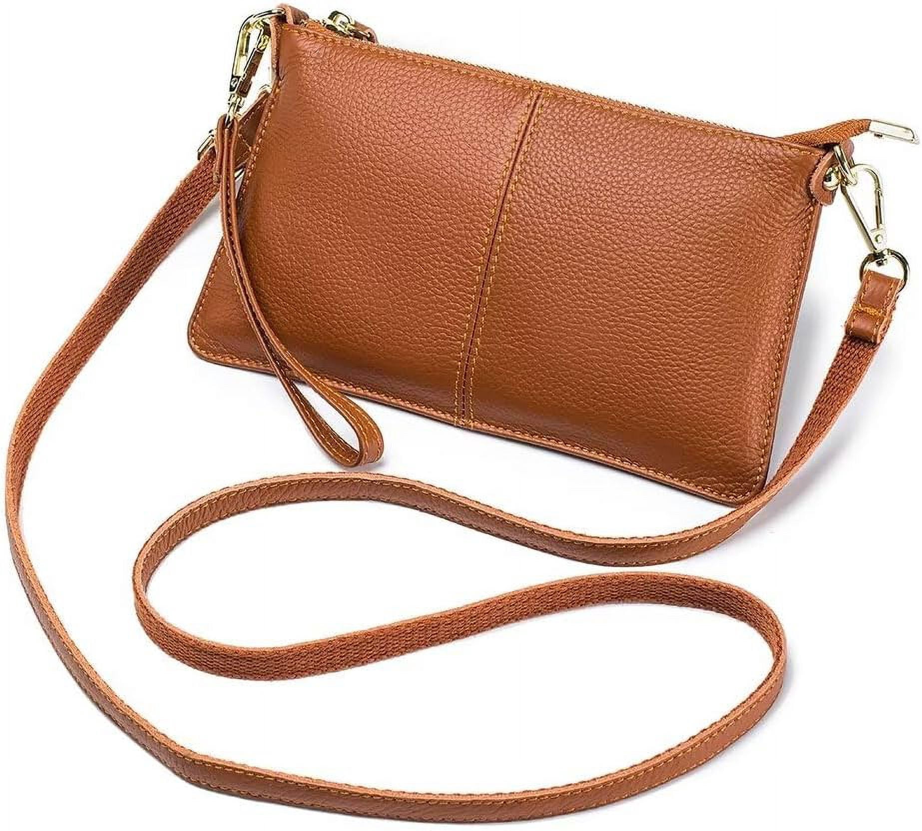 HMSHA Small Crossbody Bag for Women Genuine Leather Clutch Purse Vintage Phone Bag with Detachable Wrist and Shoulder Straps