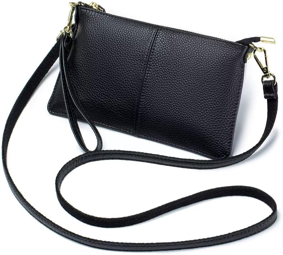 HMSHA Small Crossbody Bag for Women Genuine Leather Clutch Purse Vintage Phone Bag with Detachable Wrist and Shoulder Straps