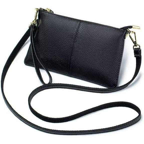 HMSHA Small Crossbody Bag for Women Genuine Leather Clutch Purse Vintage Phone Bag with Detachable Wrist and Shoulder Straps