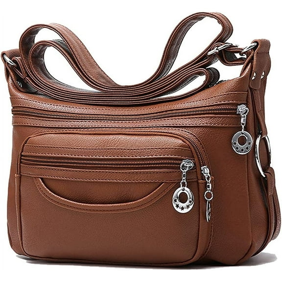 HMSHA Soft Faux Leather Shoulder Bag for Women Multi Pocket Handbag Waterproof Crossbody Bag Large Capacity Purse