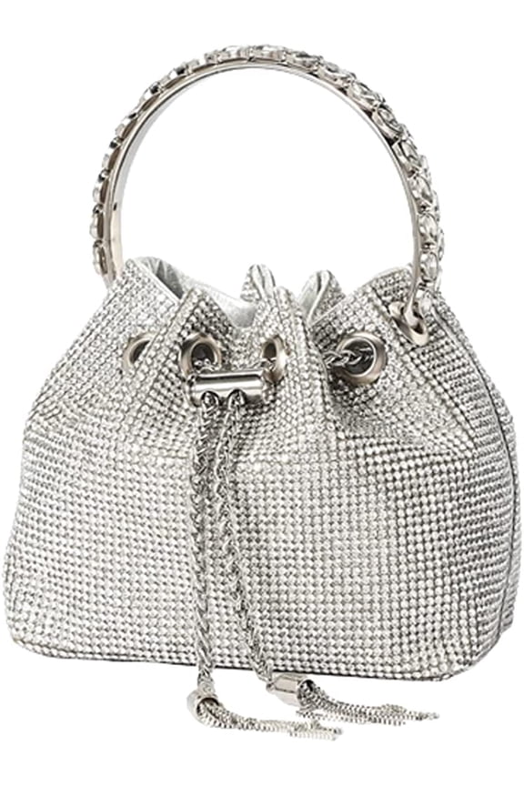 Sparkly Rhinestone Evening Bag for Women Shiny Top Handle Bag Bucket Bag Drawsting Mini Handbag Clucth Fashion