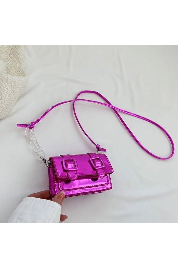 Stylish Mini Crossbody Bag - Chic Solid Hue Durable PU Leather Versatile Shoulder Purse with Adjustable Glam Chain Strap
