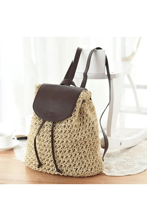 Summer Hollow Out Backpack Drawstring Hasp Straw Bag School Bag Knitting Rucksack Beach Bag Travel Holiday Ladies Handbag Bolsas