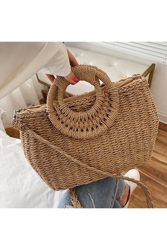 Summer Hot Straw Beach Bag For Women Handmade Crossbody Bag Raffia Circle Rattan Bags Bohemian Casual Woven Basket Bag Totes sac