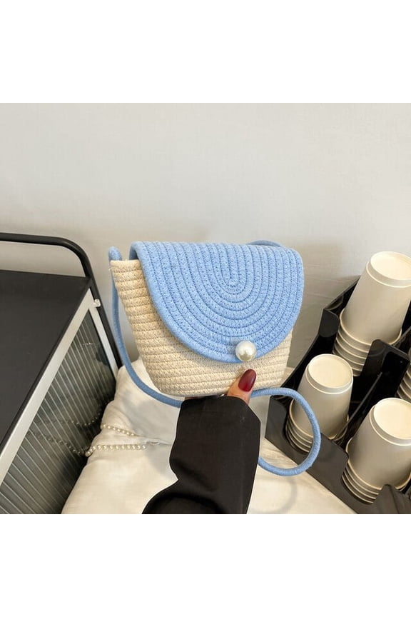 Summer Shoulder Bag Straw Bag Womens Pearl Woven Messenger Bag Coin Purse Mini Handbag Casual Beach Bag Crossbody Bag