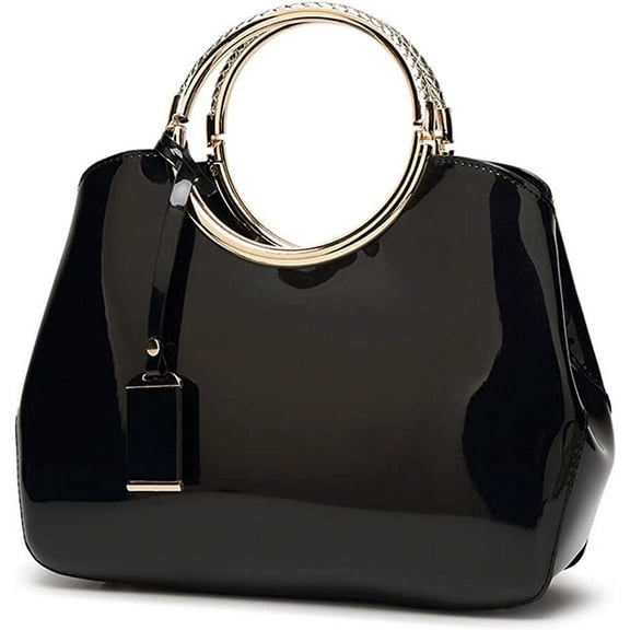 HMSHA Top Handle Handbag for Women Glossy Patent Leather Shoulder Bag Evening Party Crossbody Bag Wedding Satchel Purse