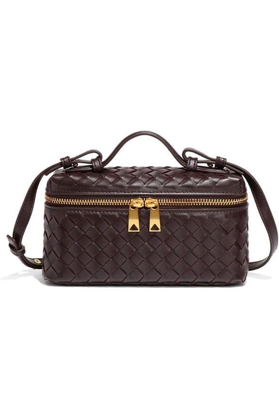 Trendy Woven Crossbody Purse Square Box Bags Women Shoulder Bag Cute Satchels Mini PU Leather Top-Handle Tote Handbag