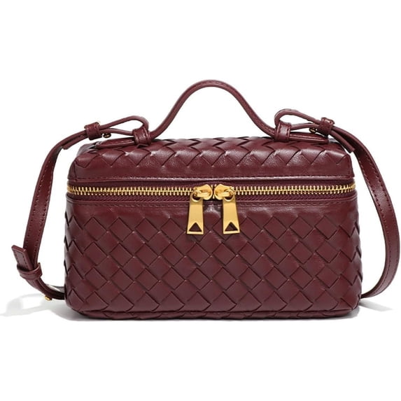 HMSHA Trendy Woven Crossbody Purse Square Box Bags Women Shoulder Bag Cute Satchels Mini PU Leather Top-Handle Tote Handbag