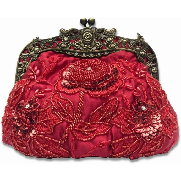 HMSHA Vintage 1920s Beaded Evening Bag Pearl Clutch Bag for Women Bridal Wedding Purse Sequin Rhinestone Handbag