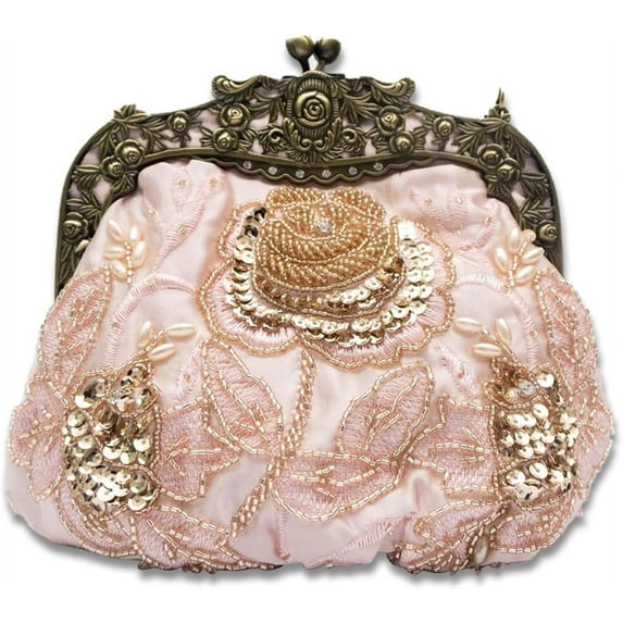 HMSHA Vintage 1920s Beaded Evening Bag Pearl Clutch Bag for Women Bridal Wedding Purse Sequin Rhinestone Handbag