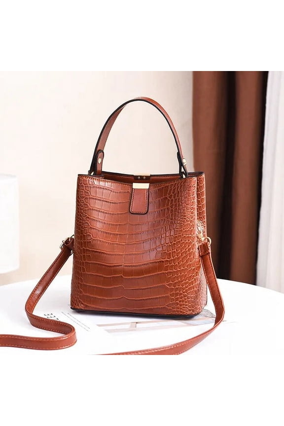 Vintage Crocodile Pattern Bucket Bag Women PU Leather Shoulder Bag Big Capacity Handbag Luxury Crossbody Bag Advanced Lady Purse