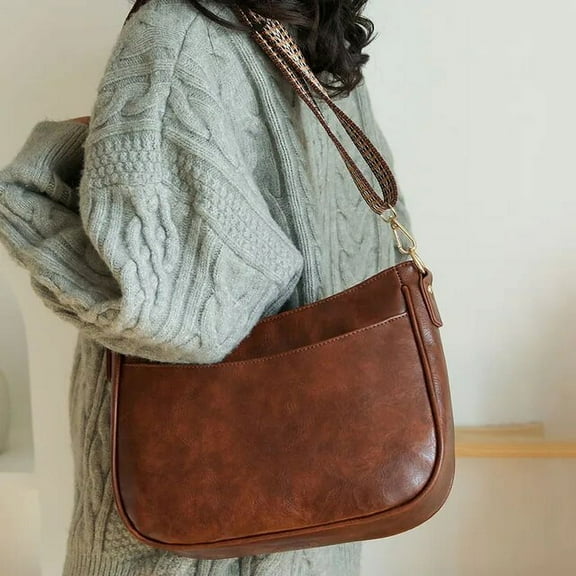 HMSHA Vintage Trendy Crossbody Bag PU Leather Hobo Handbag with Guitar Strap Satchel Purse Underarm Bag for Women and Girls