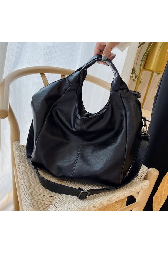 White Leather Women Half Moon Bags Large Capacity Hobo Shopper Bag Soft PU Crossbody Bag Casual Korean Female Tote Bags