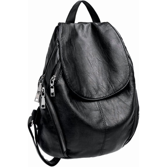 HMSHA Women Backpack Purse PU Washed Leather Large Capacity Ladies Rucksack Shoulder Bag Black
