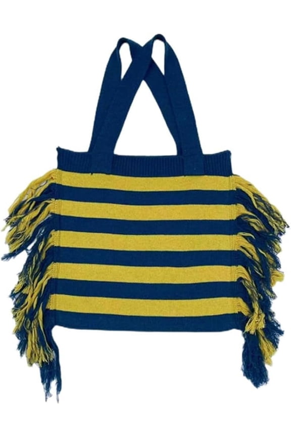 Women' Crochet Tote Bag Knitted Shoulder Bag Fringe Contrasting Colors Handbag Purse Cute Hobo Bag
