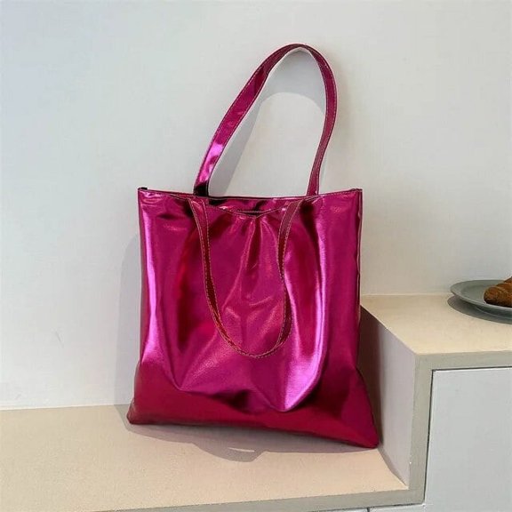 HMSHA Women Crossbody Bag Luxury Designer PU Shoulder Bag Solid Color Glossy Patent Leather Simple Female Commuter Handbag Shopper Bag