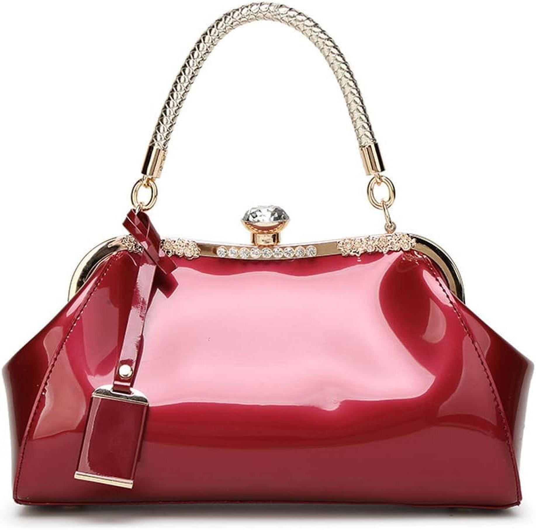 HMSHA Women Retro Top Handle Handbag Kiss Lock Shoulder Bag Clutch Purse with Adjustable Strap Evening Crossbody Wallet
