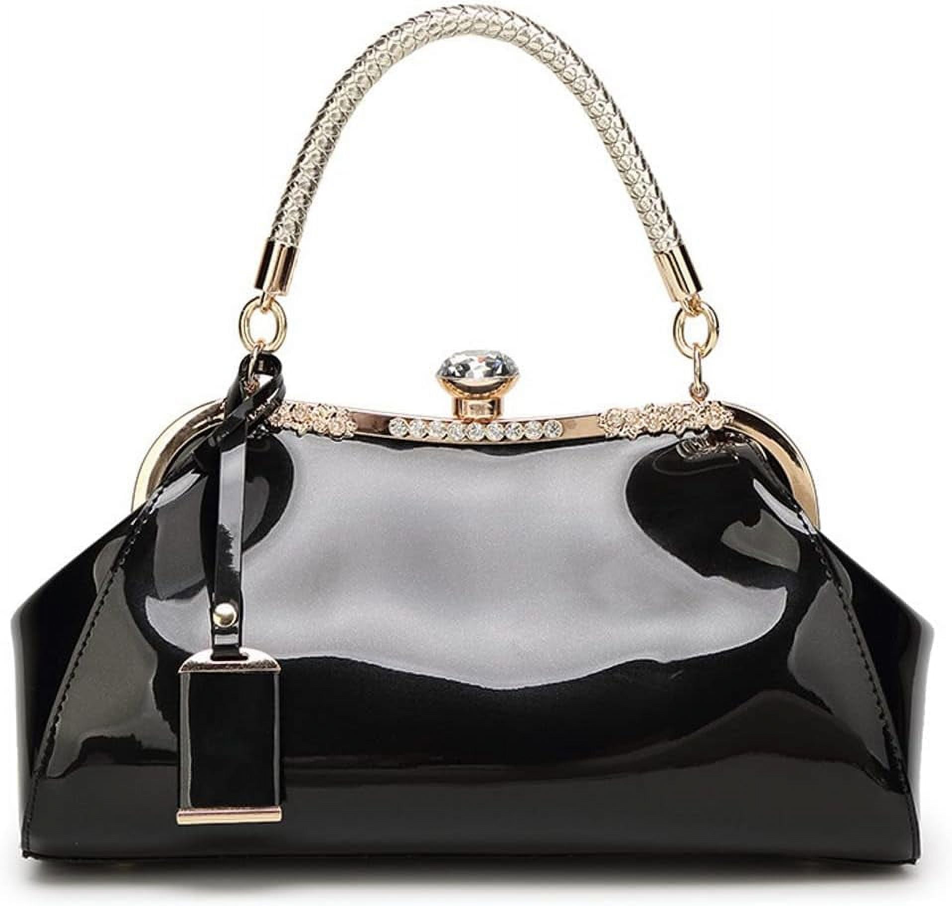 HMSHA Women Retro Top Handle Handbag Kiss Lock Shoulder Bag Clutch Purse with Adjustable Strap Evening Crossbody Wallet