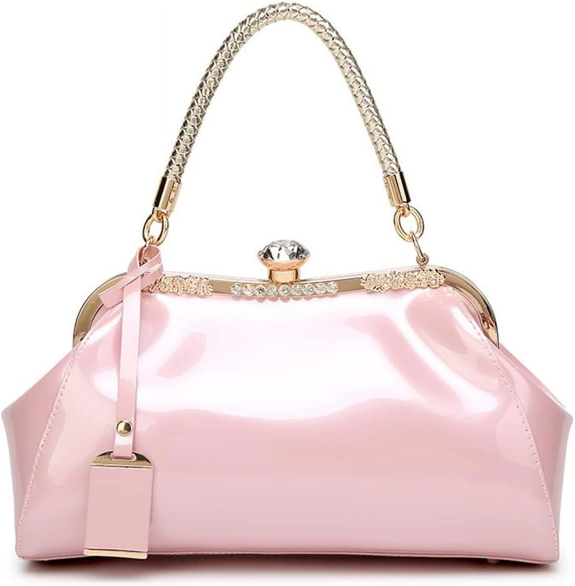 HMSHA Women Retro Top Handle Handbag Kiss Lock Shoulder Bag Clutch Purse with Adjustable Strap Evening Crossbody Wallet