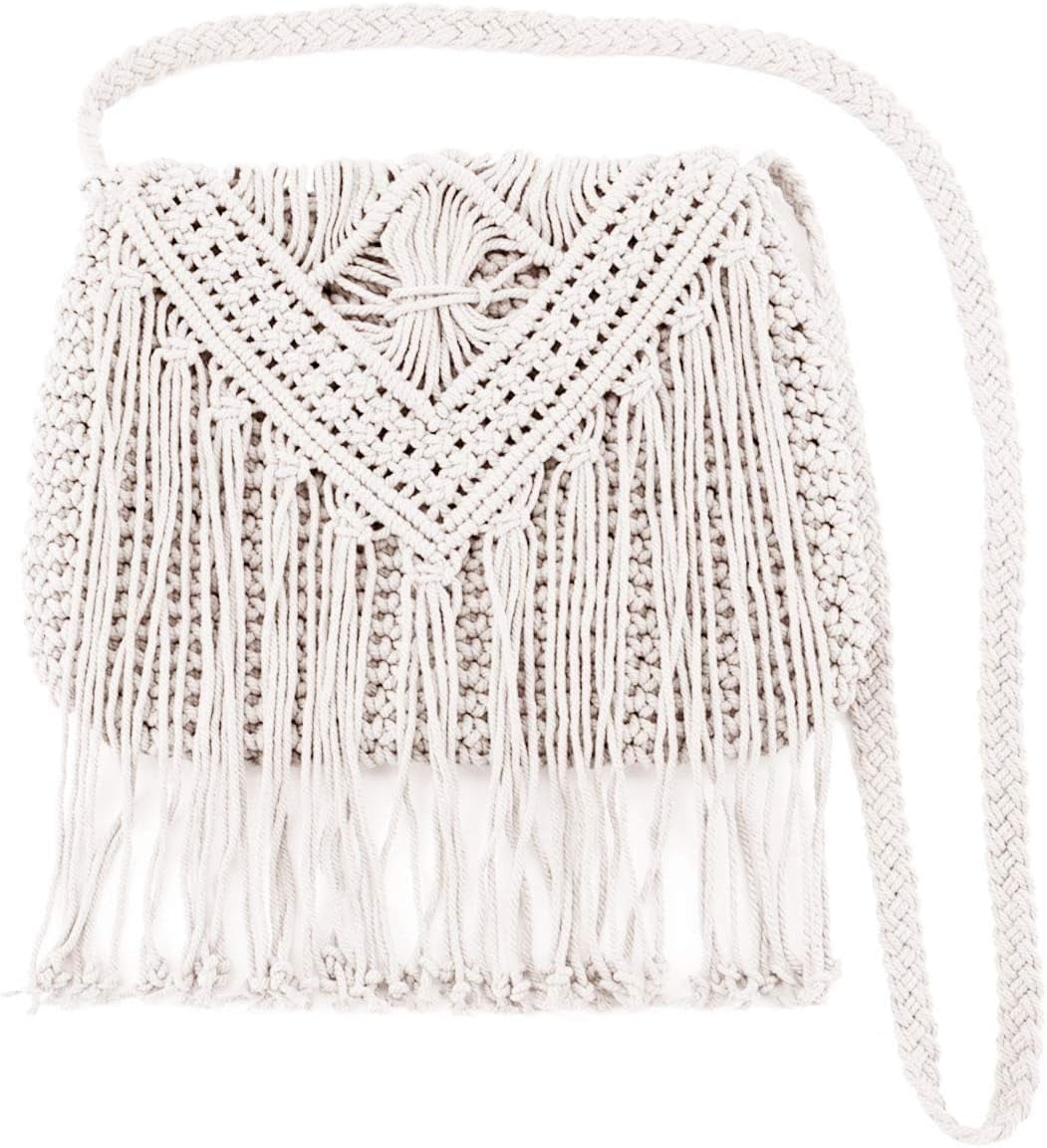 HMSHA Women Small Cotton Crochet Cross-body Bag Bohemian Shoulder Bag Purse